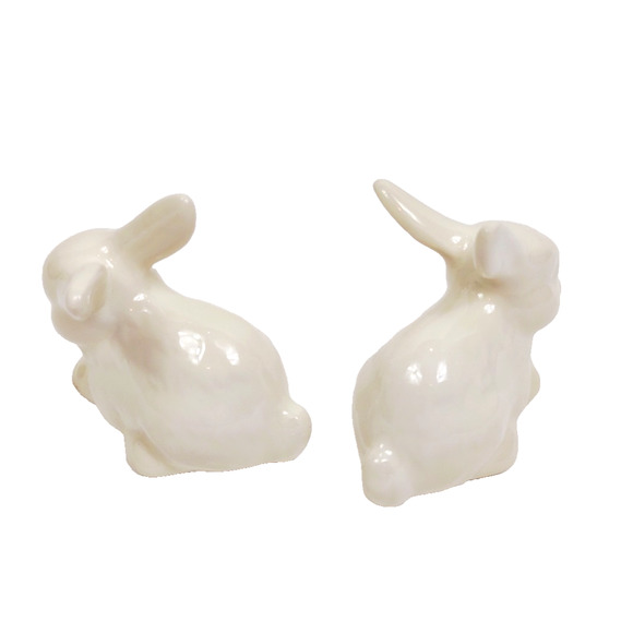 Pair Vintage Small White Porcelain Rabbit Figurines Decor 2.5 in Set of 2 - Picture 4 of 5